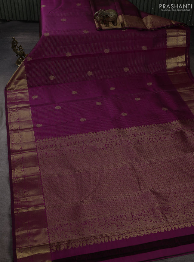 Pure kanchipuram silk saree magenta pink with allover zari weaves & buttas and zari woven border