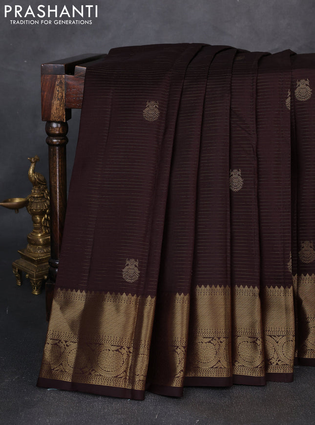Pure kanchipuram silk saree coffee brown with allover zari weaves & buttas and zari woven border