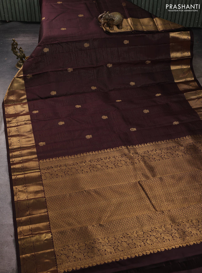 Pure kanchipuram silk saree coffee brown with allover zari weaves & buttas and zari woven border