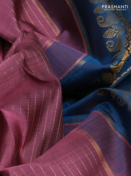 Pure kanchipuram silk saree mauve pink with allover zari stripe & buttas and zari woven border
