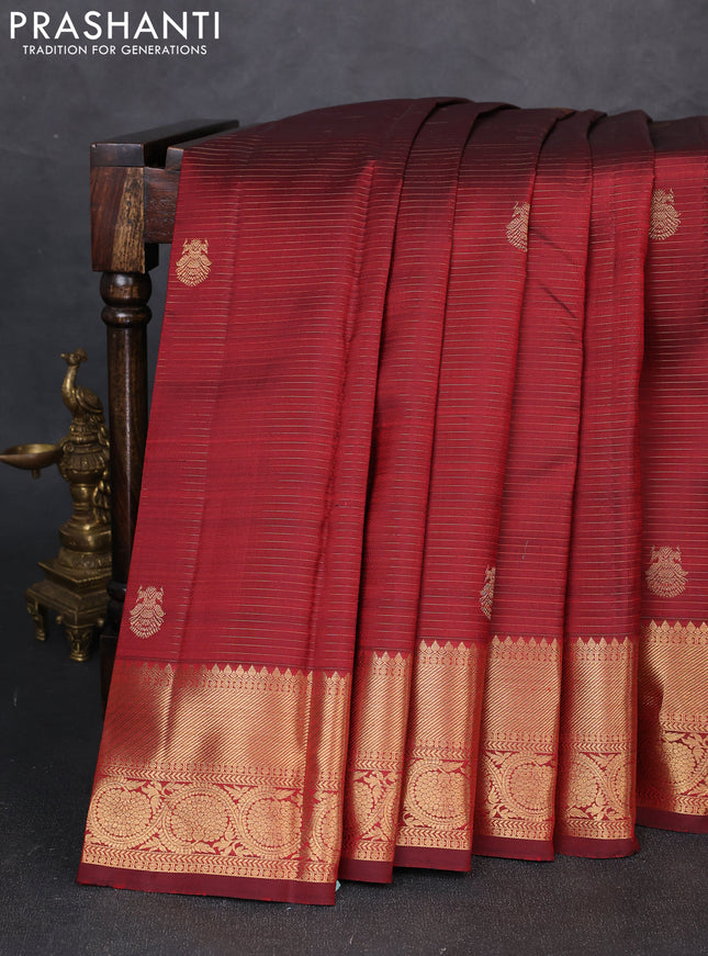 Pure kanchipuram silk saree deep maroon with allover zari weaves & buttas and zari woven border