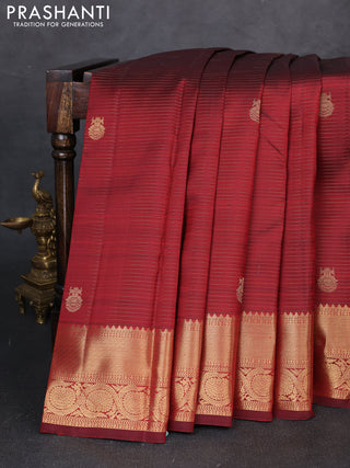 Pure kanchipuram silk saree deep maroon with allover zari weaves & buttas and zari woven border