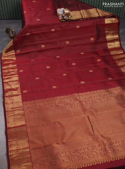 Pure kanchipuram silk saree deep maroon with allover zari weaves & buttas and zari woven border