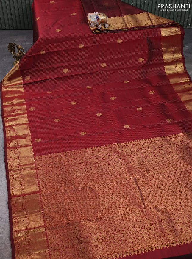 Pure kanchipuram silk saree deep maroon with allover zari weaves & buttas and zari woven border