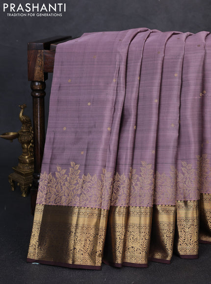 Pure kanchipuram silk saree rosy brown and coffee brown with zari woven buttas and zari woven border
