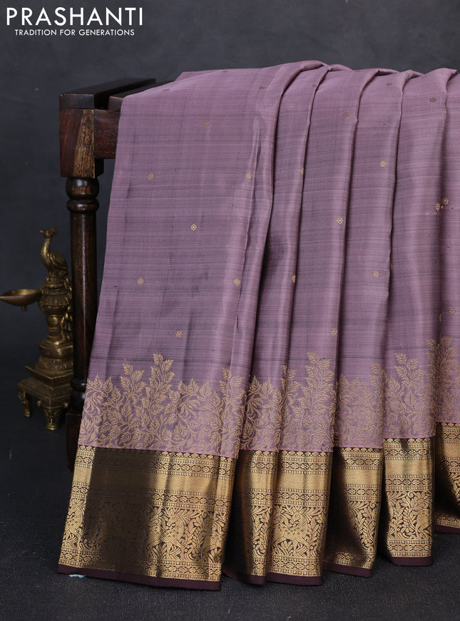 Pure kanchipuram silk saree rosy brown and coffee brown with zari woven buttas and zari woven border