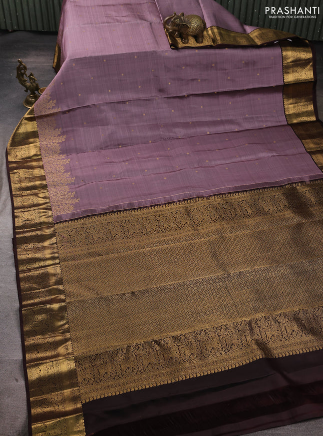 Pure kanchipuram silk saree rosy brown and coffee brown with zari woven buttas and zari woven border