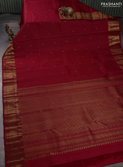 Pure kanchipuram silk saree red with allover zari stripe & buttas and zari woven border