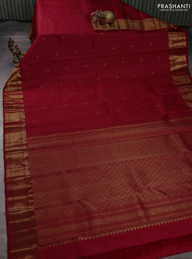 Pure kanchipuram silk saree red with allover zari stripe & buttas and zari woven border