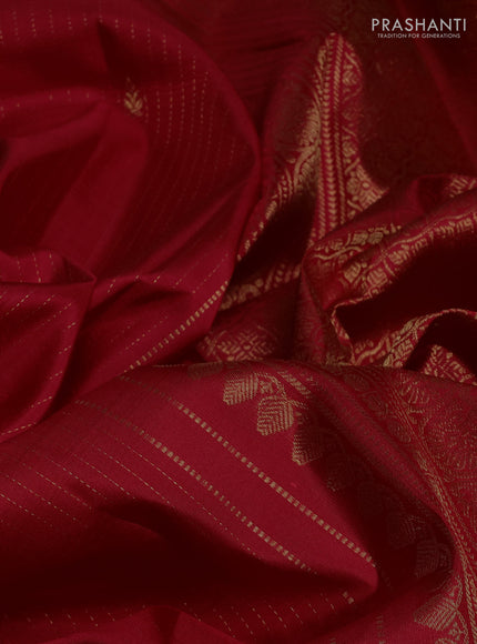 Pure kanchipuram silk saree red with allover zari stripe & buttas and zari woven border