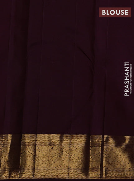 Pure kanchipuram silk saree deep purple with allover zari stripe & buttas and zari woven border