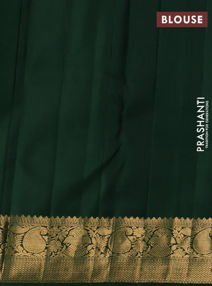 Pure kanchipuram silk saree bottle green with allover zari stripe & buttas and zari woven border