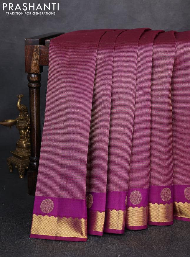Pure kanchipuram silk saree dark magenta with allover zari vairaosi pattern and zri woven border