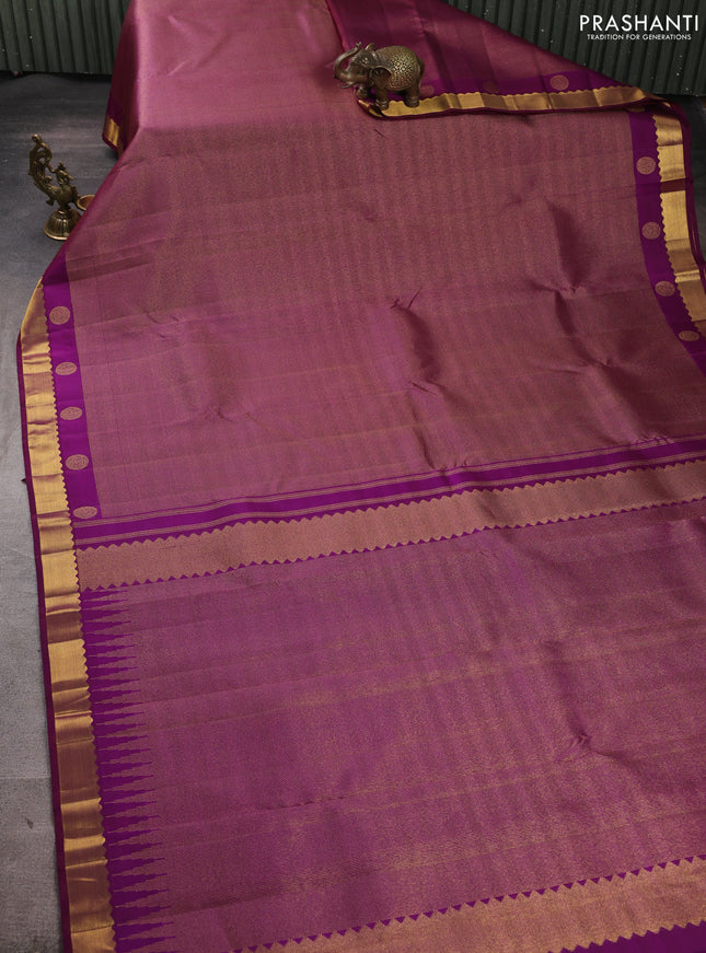 Pure kanchipuram silk saree dark magenta with allover zari vairaosi pattern and zri woven border