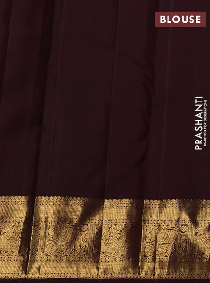 Pure kanchipuram silk saree deep wine shade and coffee brown with allover silver & zari stripe pattern and zari woven border