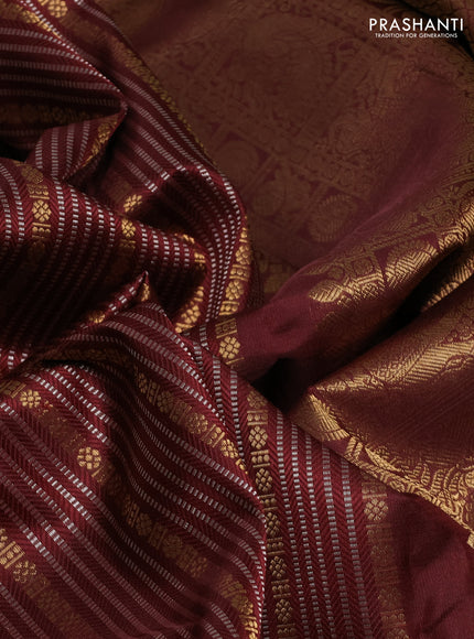 Pure kanchipuram silk saree deep maroon with allover silver & zari stripe pattern and zari woven border