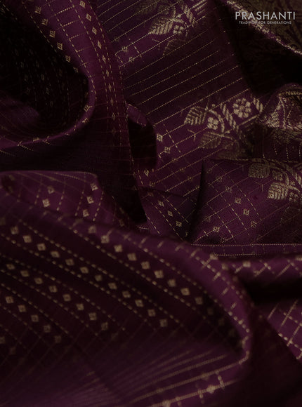 Pure kanchipuram silk saree deep purple with allover small zari checks & buttas and zari woven border