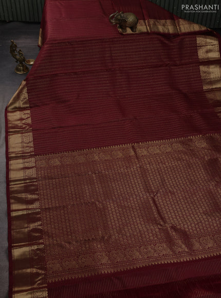 Pure kanchipuram silk saree deep wine with allover small zari checks & buttas and zari woven border