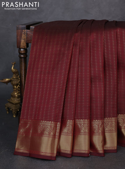 Pure kanchipuram silk saree deep maroon with allover small zari checks & buttas and zari woven border