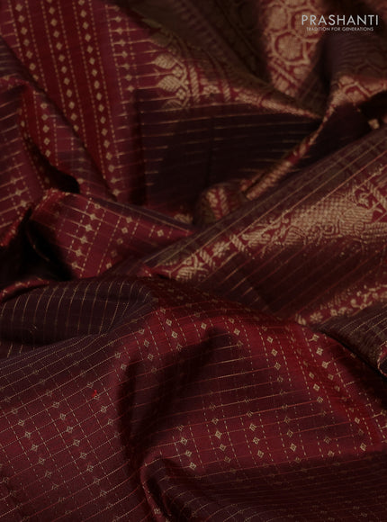 Pure kanchipuram silk saree deep maroon with allover small zari checks & buttas and zari woven border