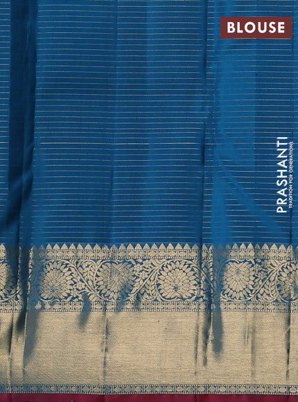 Pure kanchipuram silk saree peacock blue and maroon with allover small zari checks & buttas and zari woven border