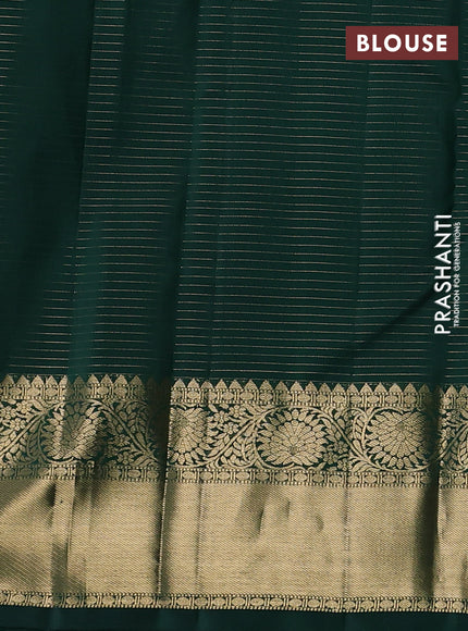 Pure kanchipuram silk saree bottle green with allover small zari checks & buttas and zari woven border
