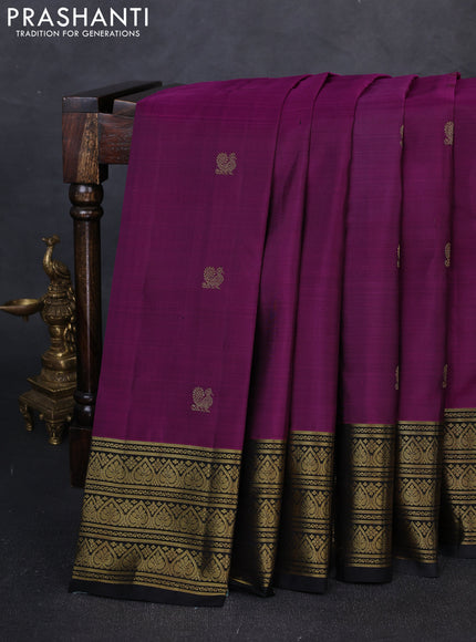 Pure kanchipuram silk saree magenta pink and black with zari woven buttas and zari woven border