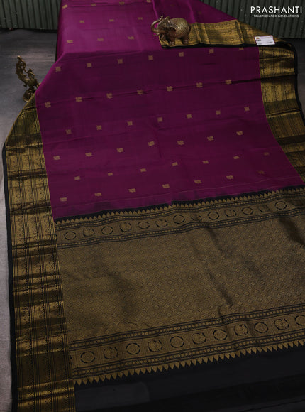 Pure kanchipuram silk saree magenta pink and black with zari woven buttas and zari woven border