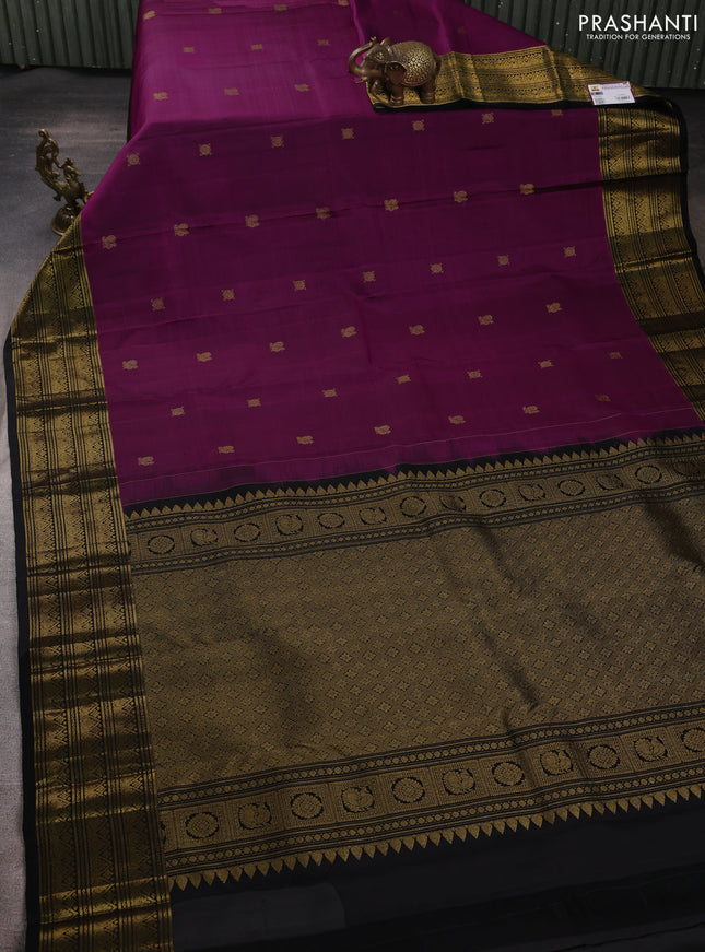 Pure kanchipuram silk saree magenta pink and black with zari woven buttas and zari woven border