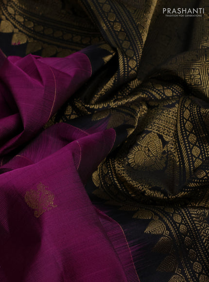 Pure kanchipuram silk saree magenta pink and black with zari woven buttas and zari woven border