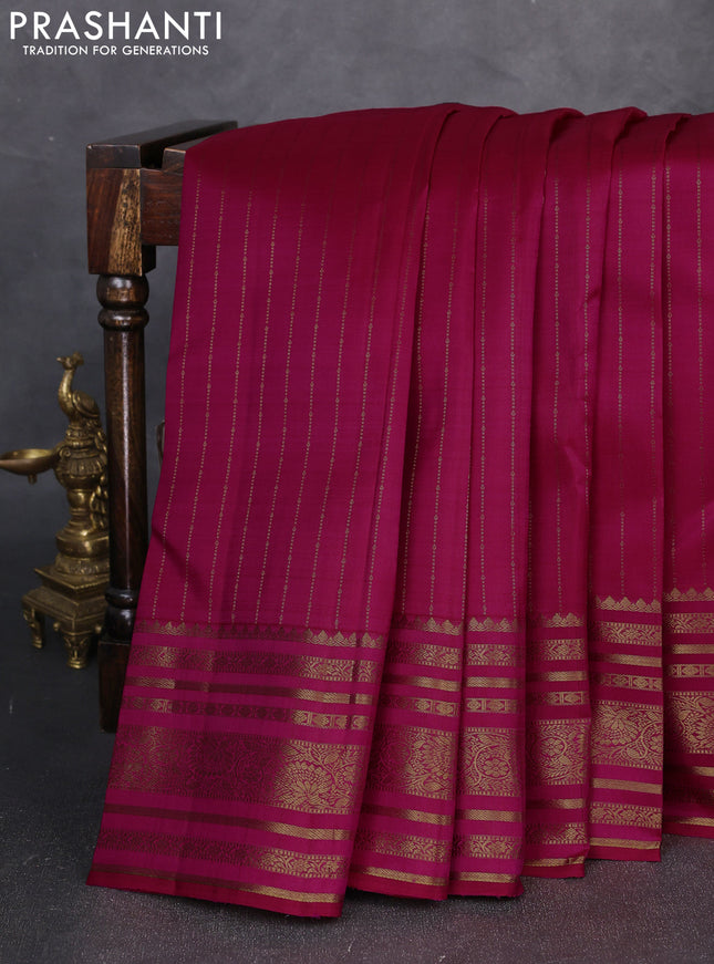 Pure kanchipuram silk saree pink with allover zari stripe pattern and long zari woven border
