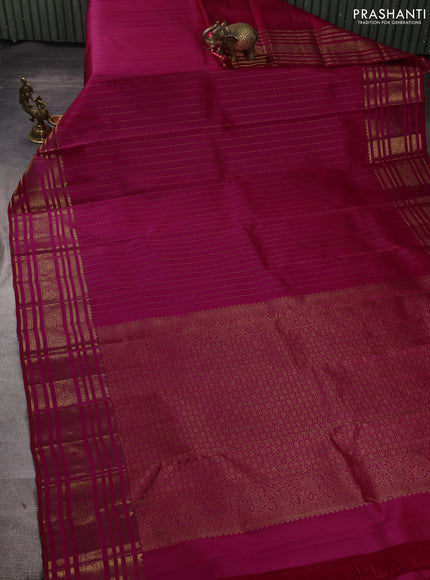 Pure kanchipuram silk saree pink with allover zari stripe pattern and long zari woven border
