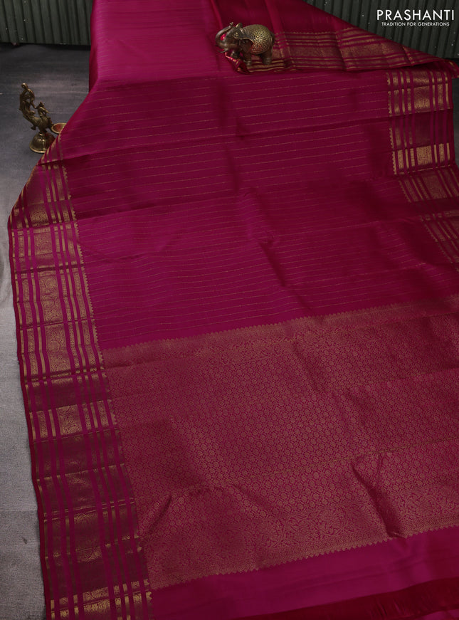Pure kanchipuram silk saree pink with allover zari stripe pattern and long zari woven border