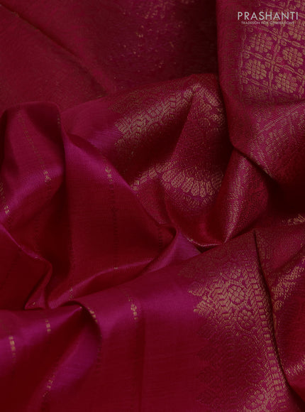 Pure kanchipuram silk saree pink with allover zari stripe pattern and long zari woven border
