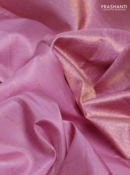 Pure kanchipuram silk saree pastel purple with allover zari stripe pattern and zari woven border