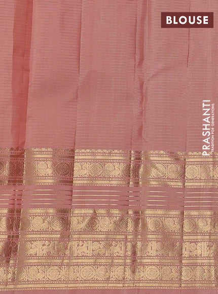 Pure kanchipuram silk saree peach shade with allover zari checks & buttas and long zari woven border
