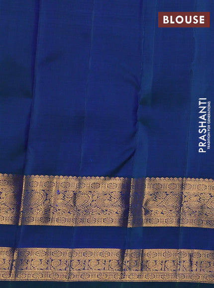 Pure kanchipuram silk saree dual shade of green with allover zari stripe pattern and rettapet zari woven border