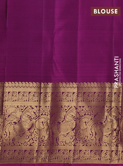 Pure kanchipuram silk saree peacock green and pink with allover zari stripe & buttas and long zari woven border