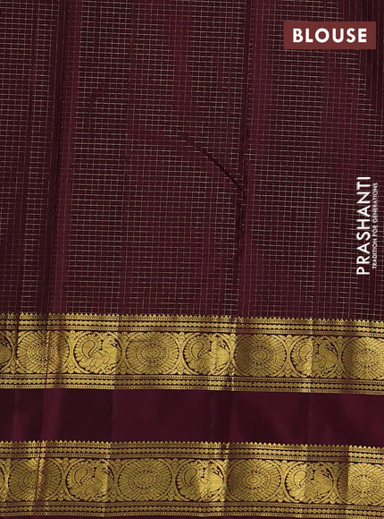Pure kanchipuram silk saree rust shade and wine shade with allover small checks & buttas and long rettapet zari woven border