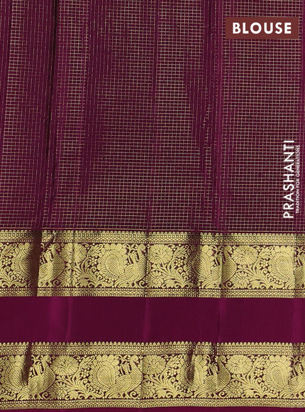 Pure kanchipuram silk saree violet and pink with allover small checks & buttas and long rettapet zari woven border