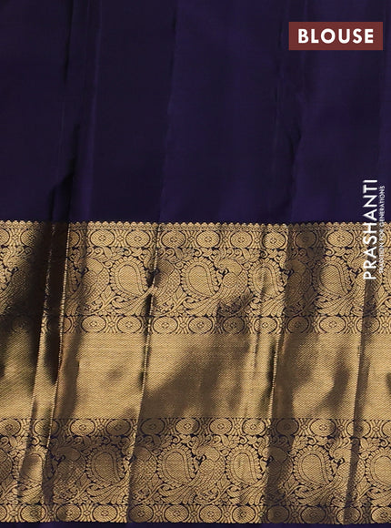Pure kanchipuram silk saree rosy brown and navy blue with allover zari stripe & buttas and long zari woven border