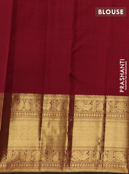 Pure kanchipuram silk saree teal green and green with allover zari checks & buttas and long zari woven border