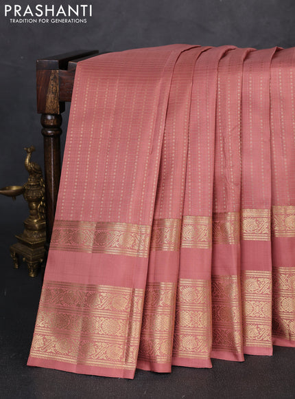 Pure kanchipuram silk saree mauve pink with allover small checks & buttas and long rettapet zari woven border