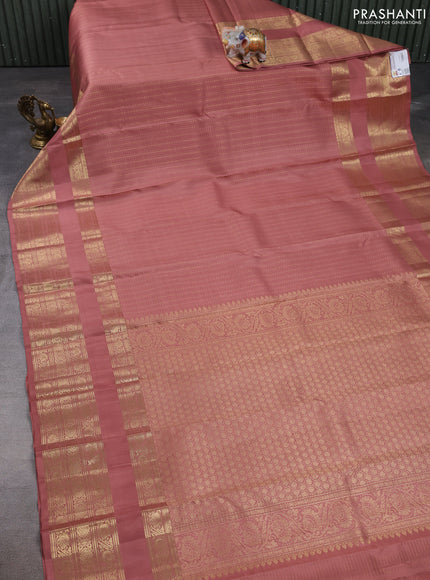 Pure kanchipuram silk saree mauve pink with allover small checks & buttas and long rettapet zari woven border