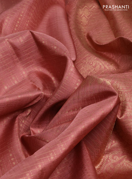 Pure kanchipuram silk saree mauve pink with allover small checks & buttas and long rettapet zari woven border