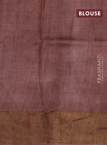 Pure tussar silk saree beige and pastel brown with allover stripe prints and long zari woven border