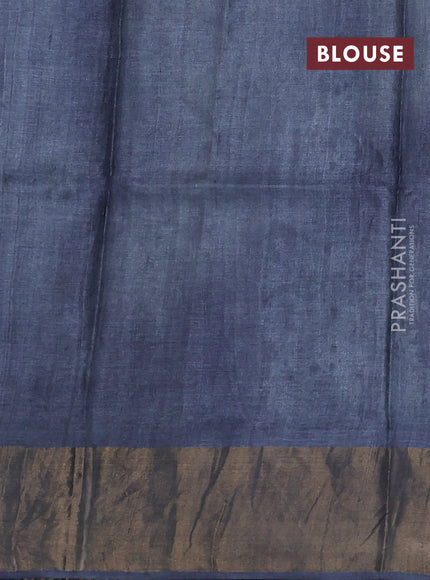 Pure tussar silk saree beige and grey with allover stripe prints and long zari woven border