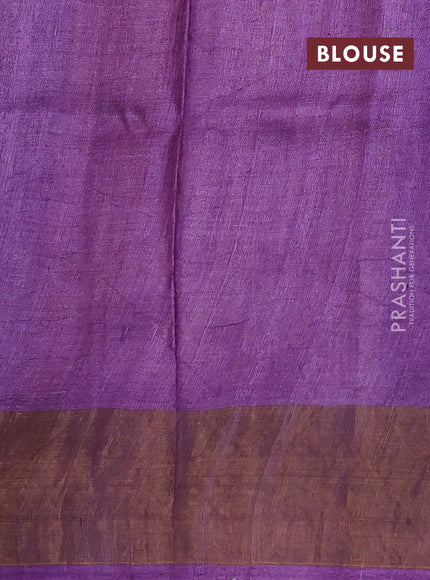 Pure tussar silk saree sunset orange and purple with floral butta prints and temple design zari woven border