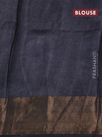 Pure tussar silk saree beige and black with floral butta prints and temple design zari woven border