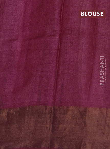 Pure tussar silk saree magenta pink and wine with floral butta prints and zari woven border
